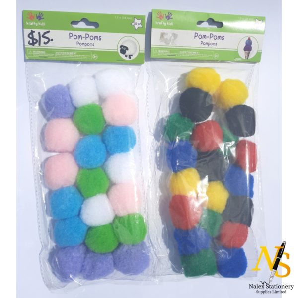 Pom-Poms 38mm Krafty Kids both colours